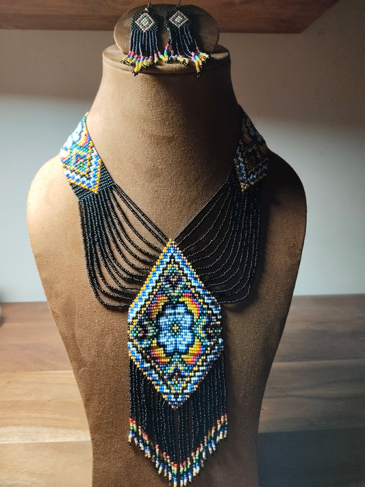 Black & Blue Beaded Necklace Set