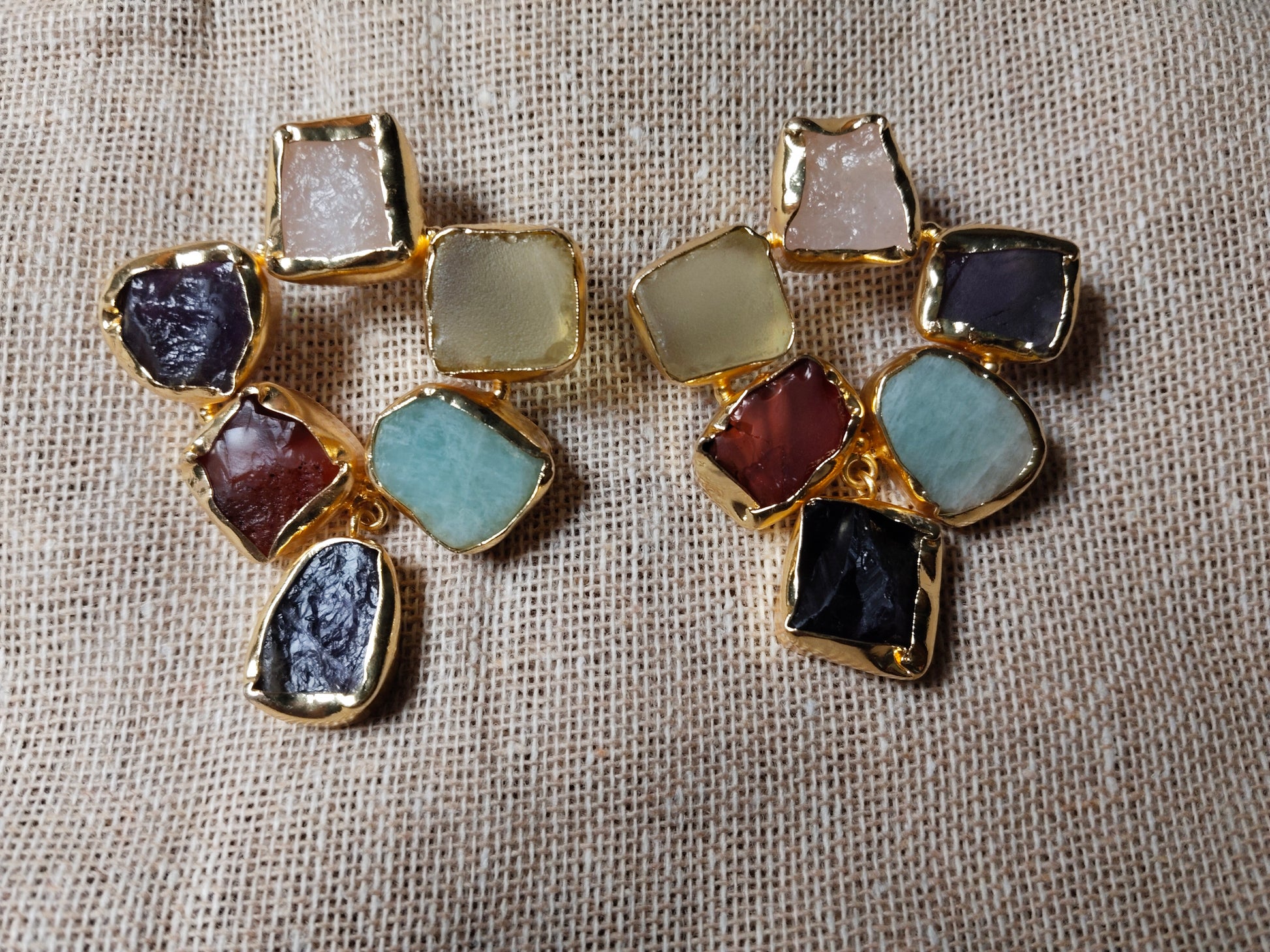 Multi Color Raw Stone Earrings