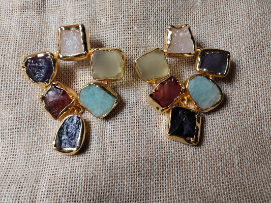 Multi Color Raw Stone Earrings