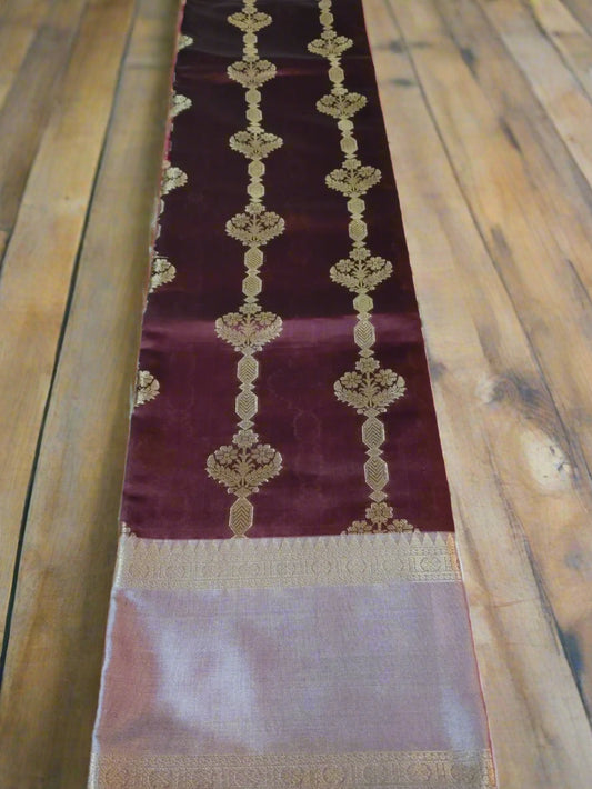 Wine Handwoven Semi Silk Saree with Zari Work