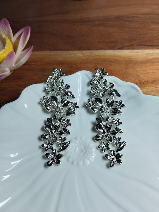 Silver Plated Floral Design Drop Earrings