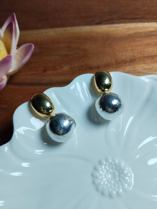 18K Gold & Rhodium Plated Dual Tone Matte Finish Drop Earrings