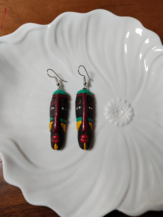 Terracota Tribal Mask Earrings