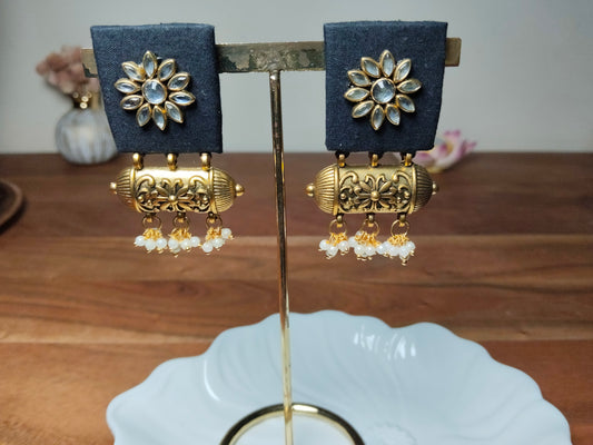 Black Fabric & Gold Earrings