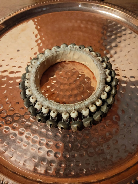 Jute & White Red Beaded Ghungroo Bangle
