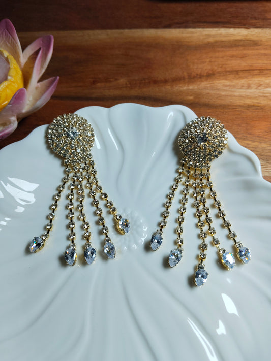 Gold Plated Crystal Studded Drop Earrings