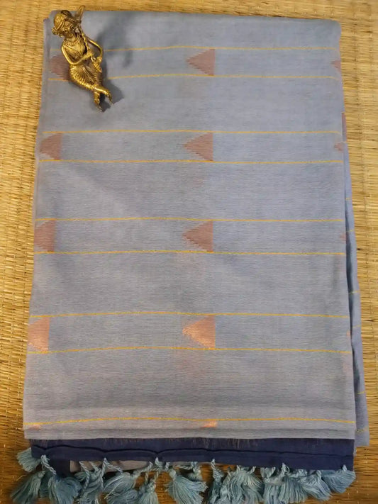 Pastel & Navy Blue Cotton Viscose Saree