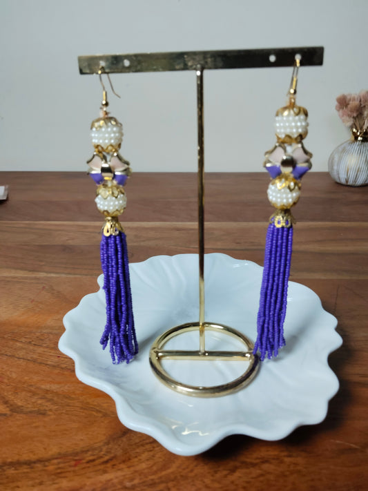 Violet Pearl & Tasseled Bead Earrings