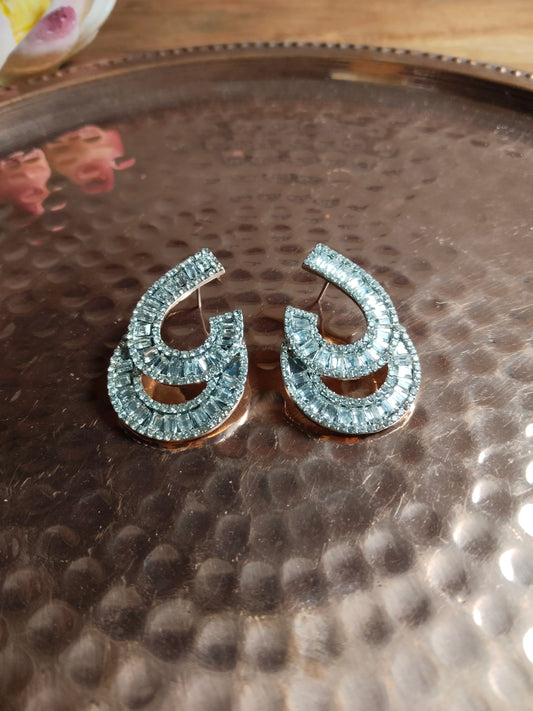 Cubic Zirconia Studded Silver Plated Studs