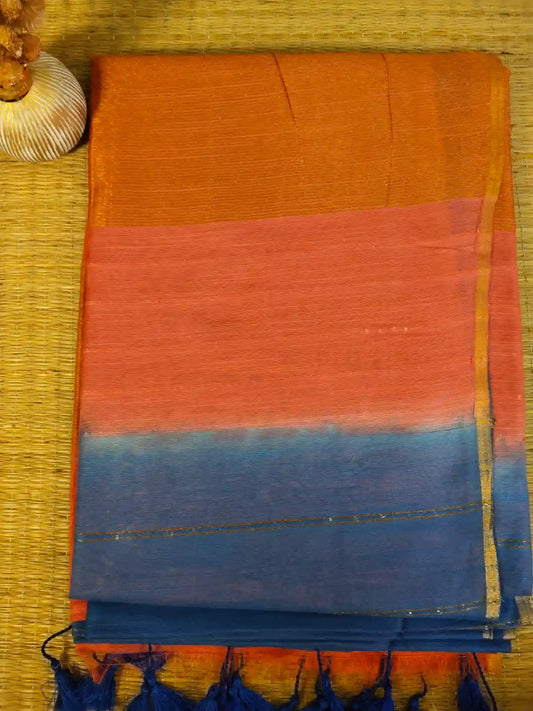 Pastel Blue & Orange Cotton Viscose Saree