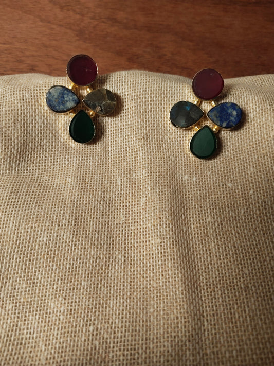 Multi Color Gold Polished Raw Stone Earrings