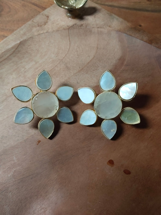 Mother of Pearl & White Quartz Druzy Studs