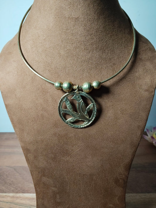 Dhokra Brass Bird on a Branch Handcrafted Necklace