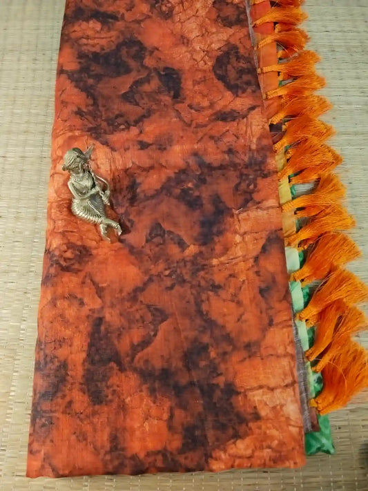 Brown Linen Digital Print Saree