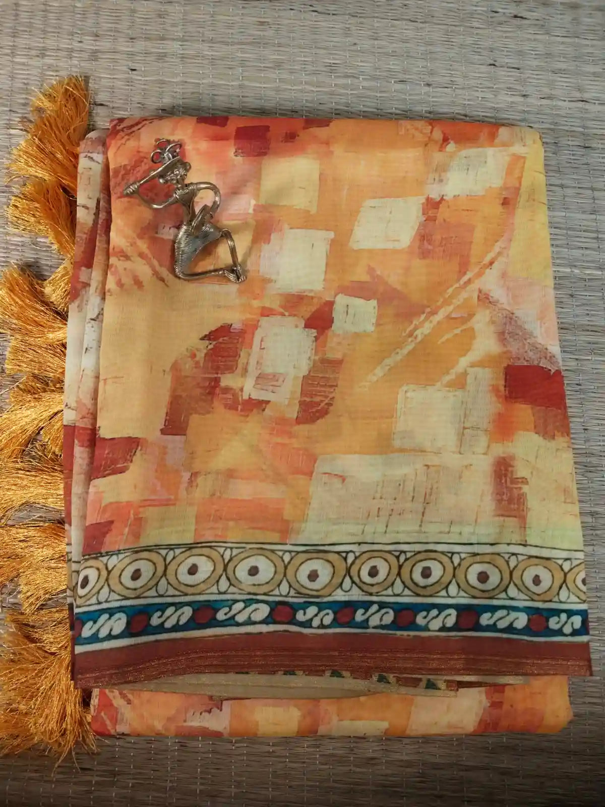 Yellow Linen Ramayana Theme Saree