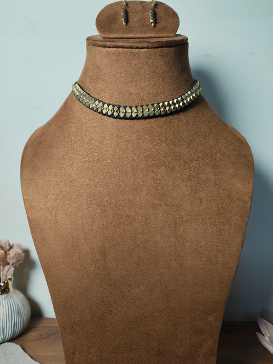 Gold Brass Choker & Earrings