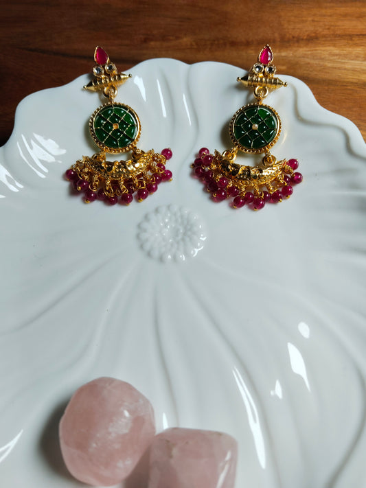 Green & Red Gold Plated Chandbalis