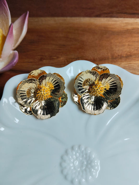 18K Gold Plated Textured Floral Studs