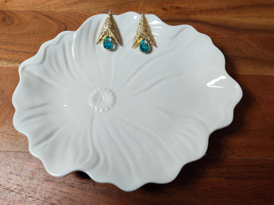 Light Blue Bead Textured Gold Studs
