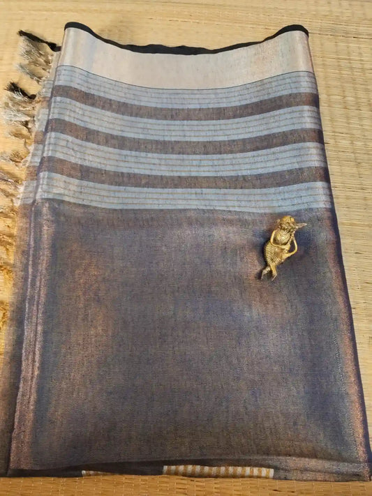 Metallic Blue Zari Linen Saree