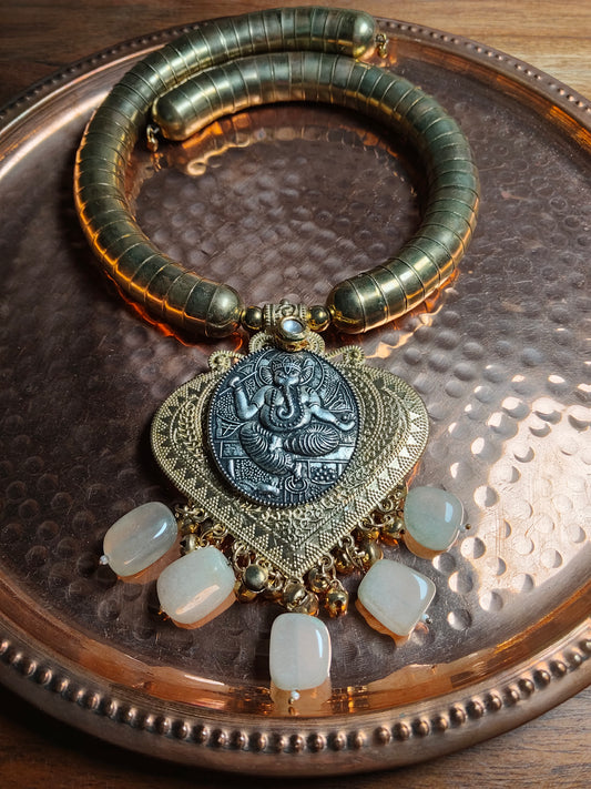 Gold & Silver Lord Ganesha Elaborate Hasli