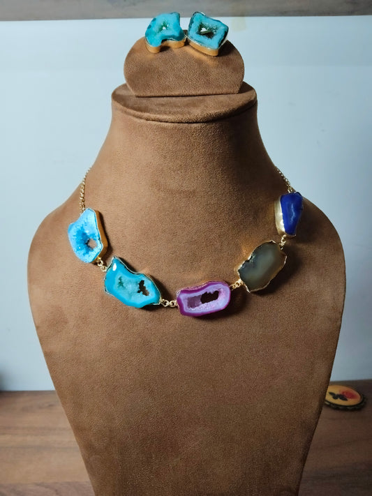 Multi Color Agate Choker Necklace Set