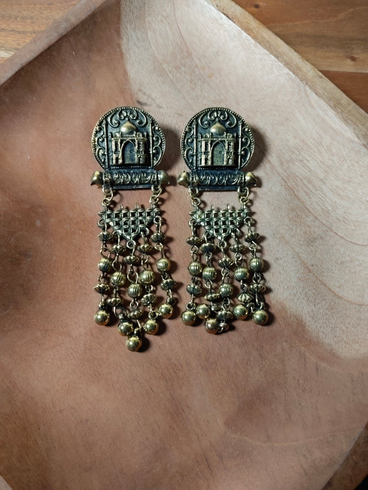 Oxidized Gold Taj Mahal Earrings
