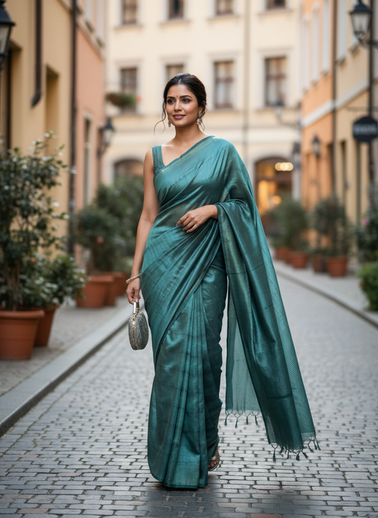Dark Green Cotton Silk Shibori Saree