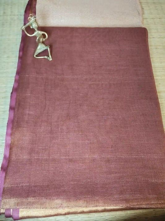 Dark Pink Zari Linen Sare