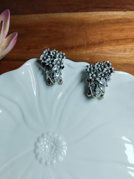 Oxidised Silver Handcrafted Lady Studs