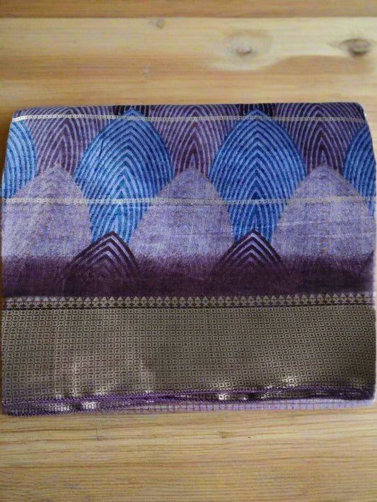 Purple Floral Print Saree with Zari Border