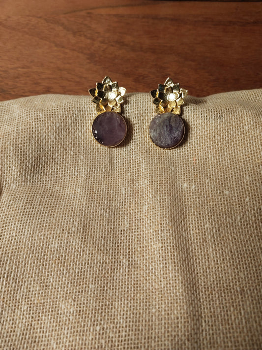 Light Amethyst Gold Flower Raw Stone Earrings