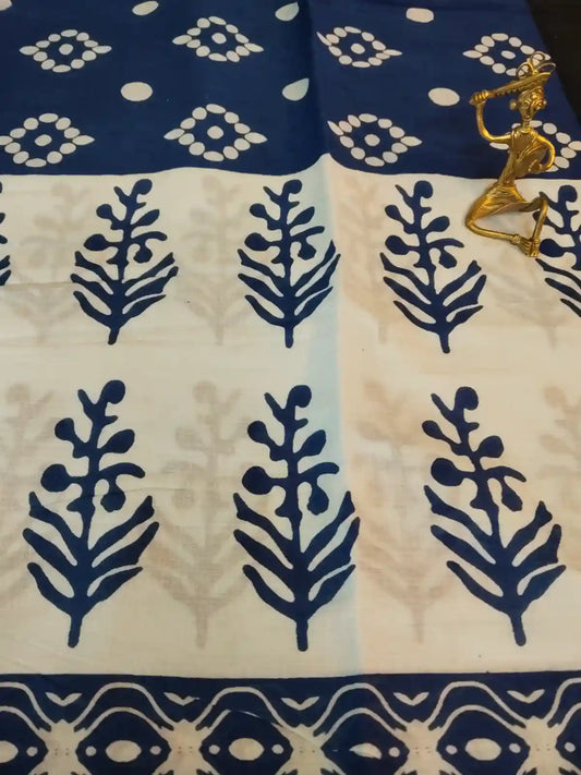 Blue Handloom Mul Cotton Ajrakh Print Saree