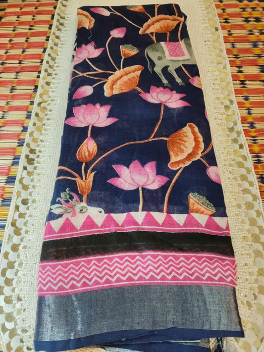 Royal Blue Organic Linen Saree