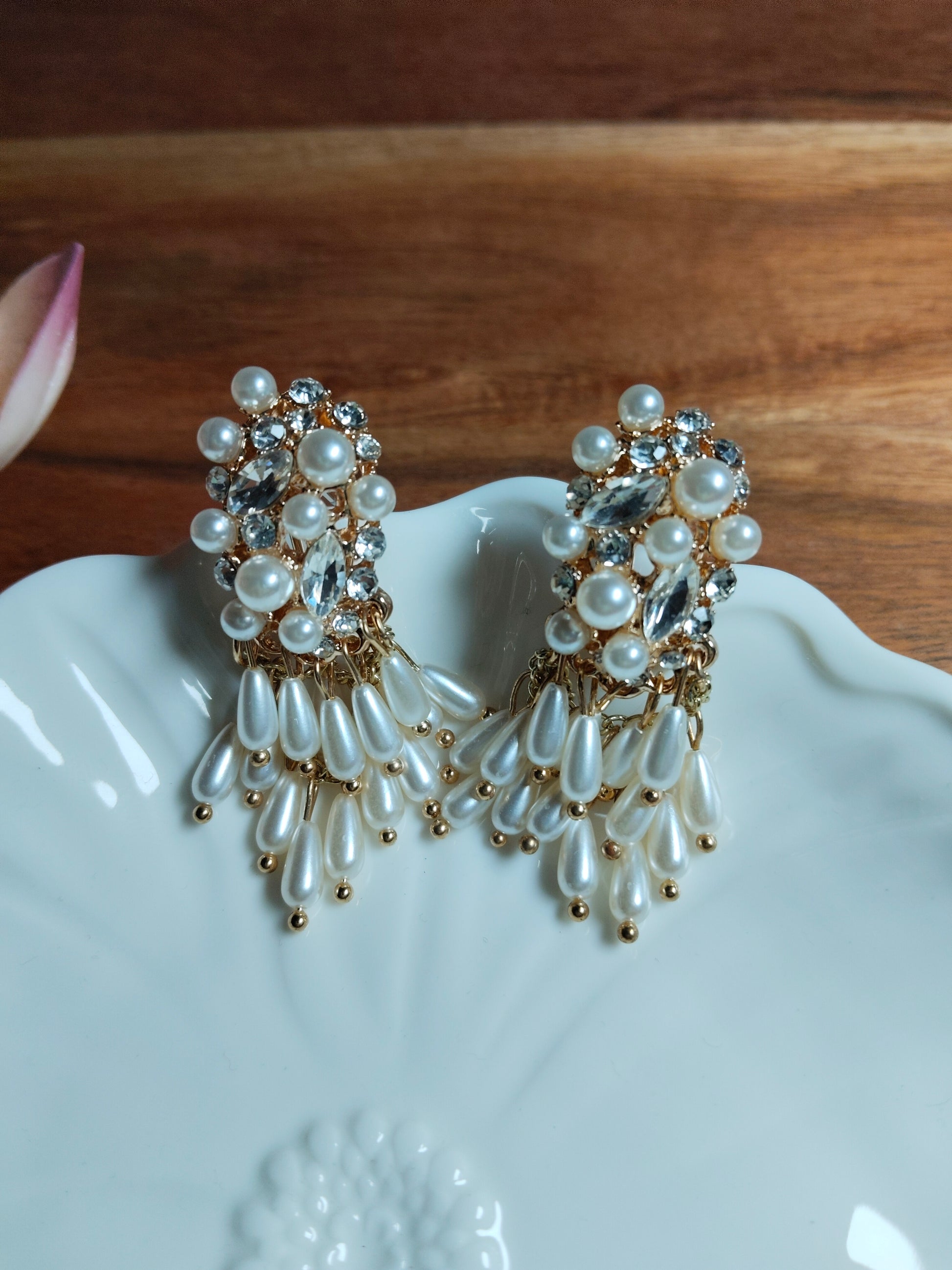 Pearls & Stones Studded Gold Plated Oval Earrings