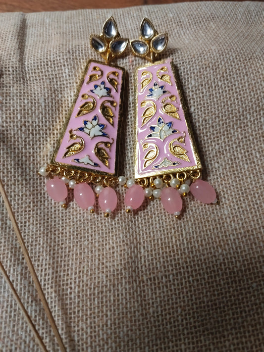 Pink Enamel Long Earrings