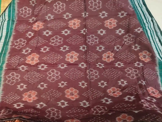 Brown Handwoven Ikat Cotton Saree