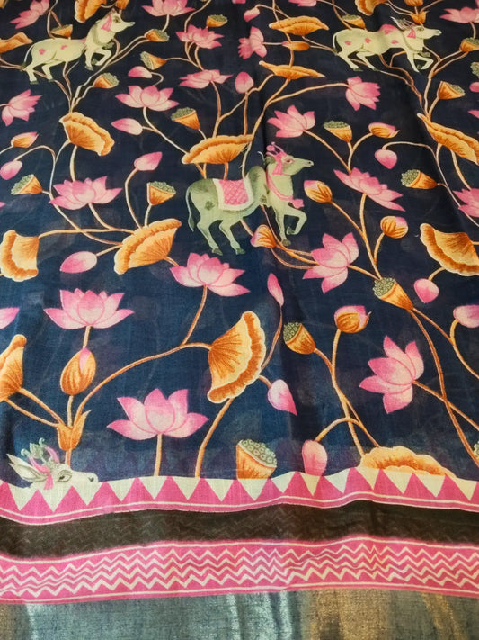 Royal Blue Organic Linen Saree