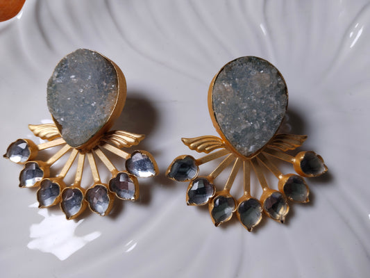 Light Blue Druzy Winged Earrings