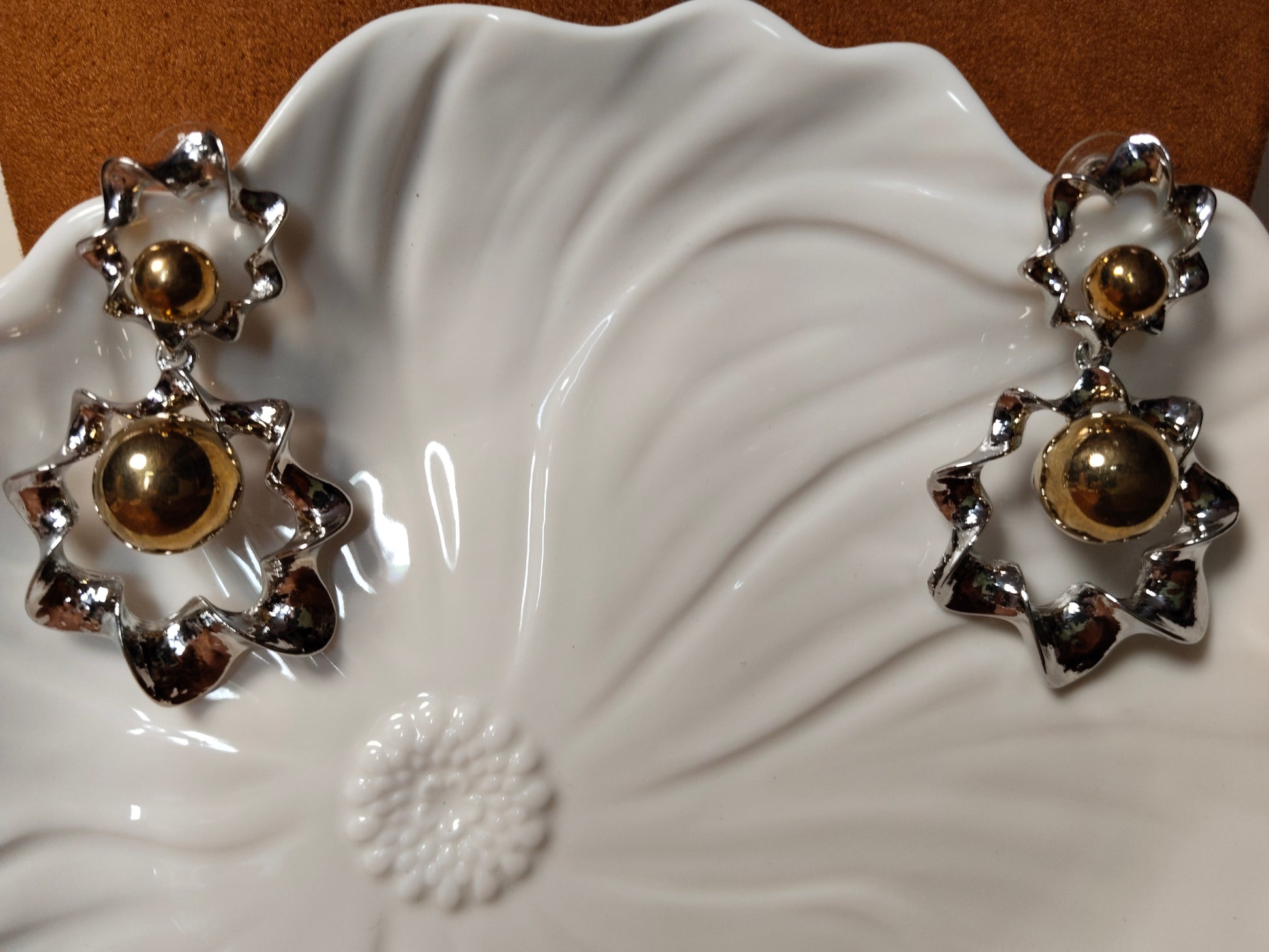 Silver & Gold Abstract Spiral Earrings