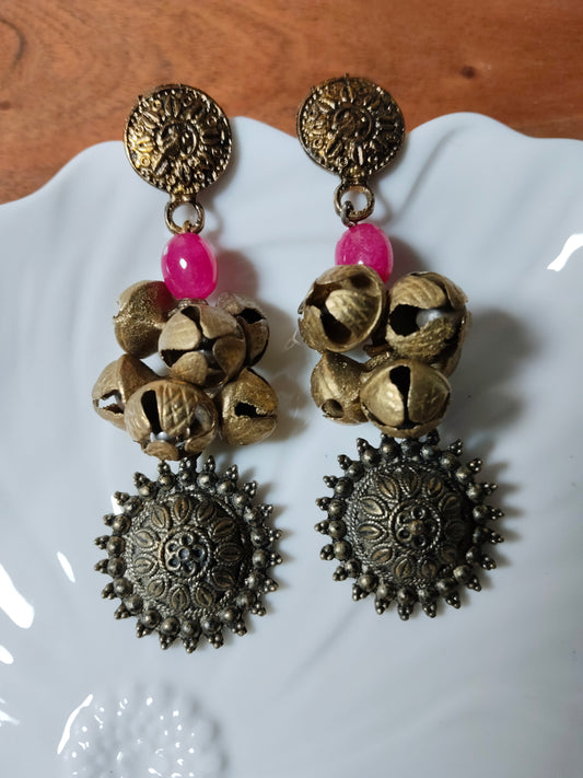 Brass Ghungroo Statement Earrings