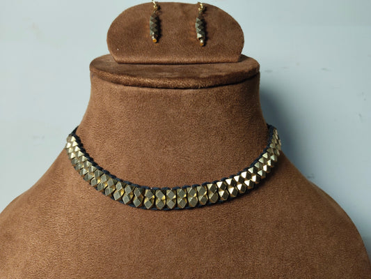 Gold Brass Choker & Earrings