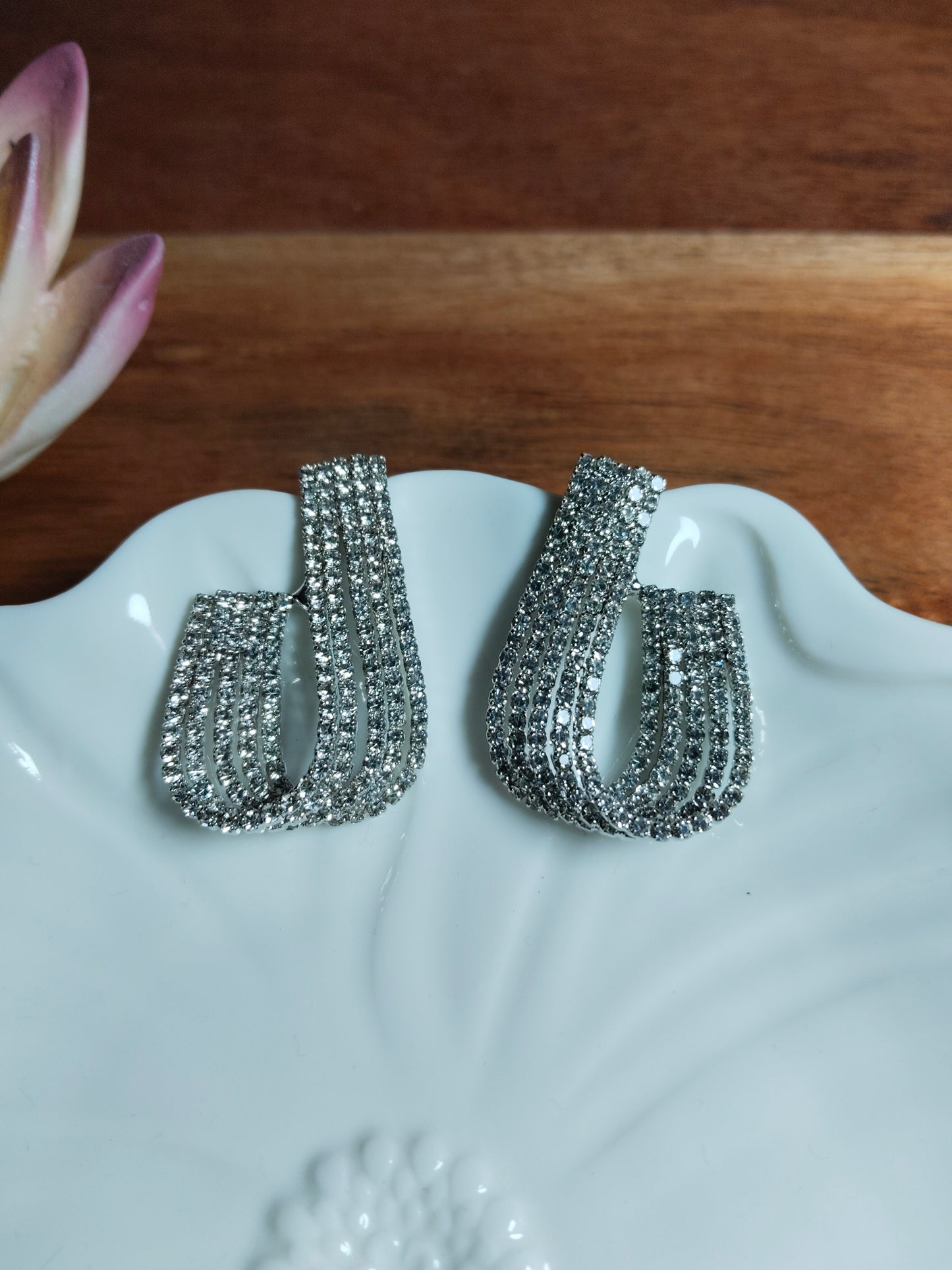 Rhodium Plated Crystal Studded Curved Studs
