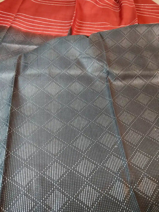 Gray & Red Cotton Viscose Saree