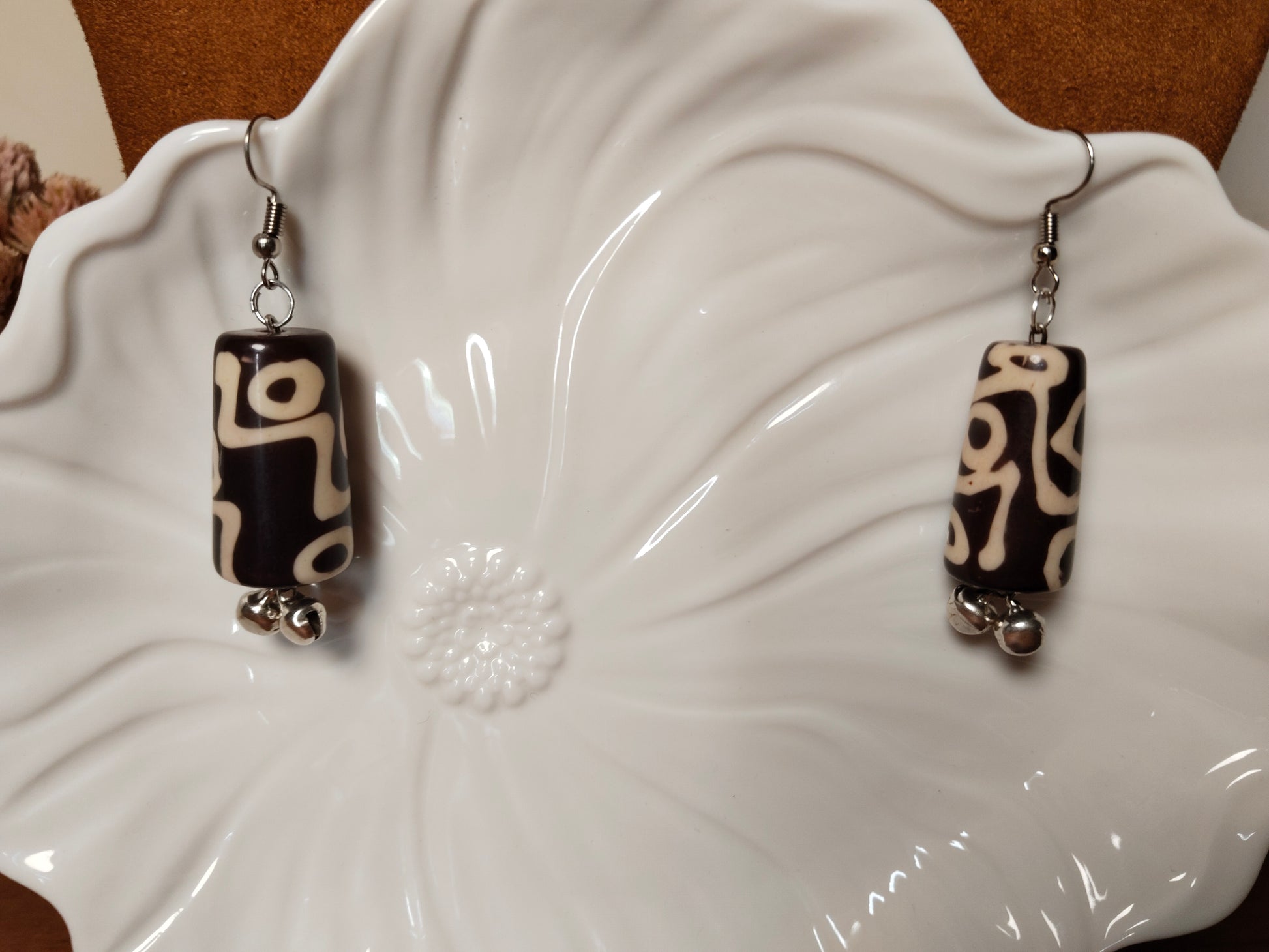Light & Dark Brown Abstract Geometric Pattern Earrings