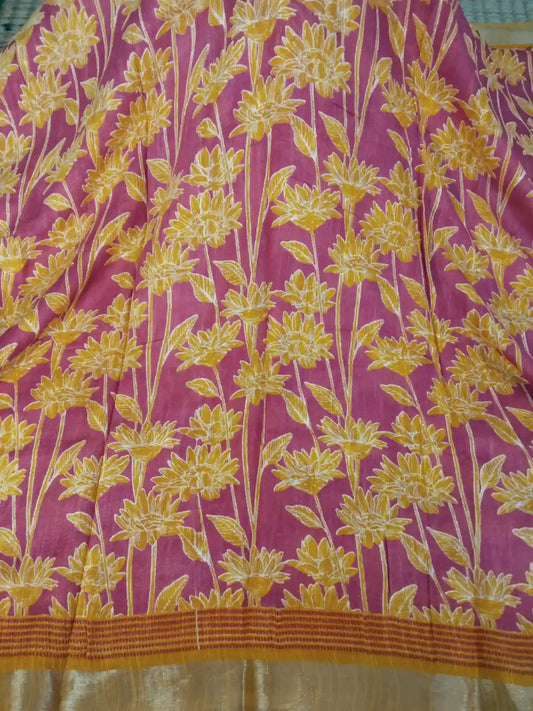 Pink & Mustard Yellow Cotton Saree