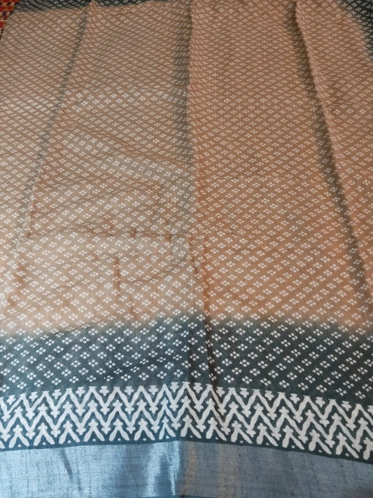 Light Beige & Grey Organic Linen Saree