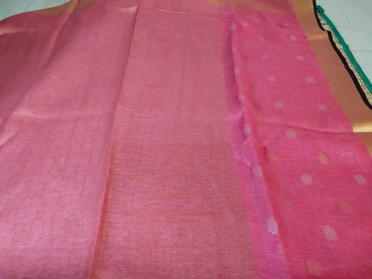 Pink Zari Linen Saree