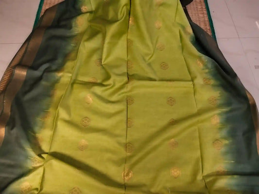 Pastel & Dark Green Cotton Viscose Saree