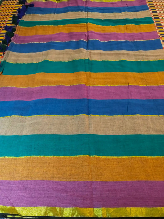 Pallu of Multi Color Handloom Cotton Saree